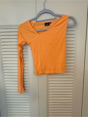 One-Shoulder Long-Sleeve Top in Peach
